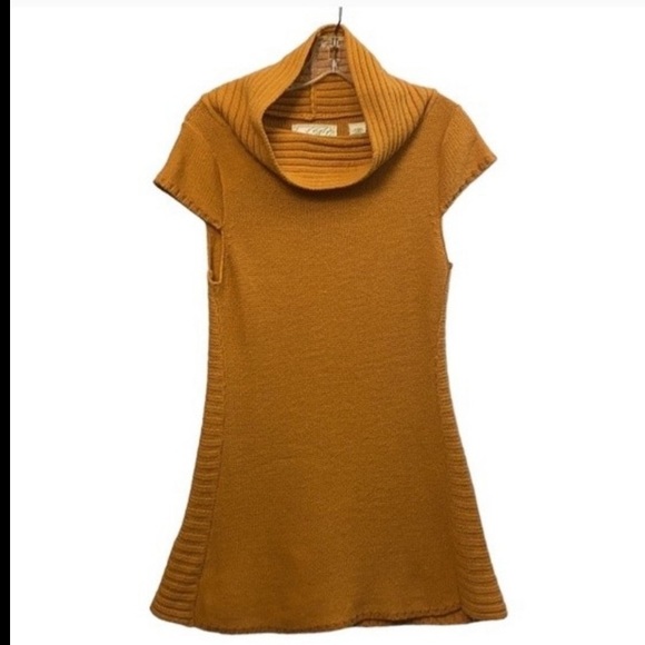Anthropologie Sparrow Retro Knit Sweater Mini Dress Cowl Neck Orange size L - Picture 8 of 13